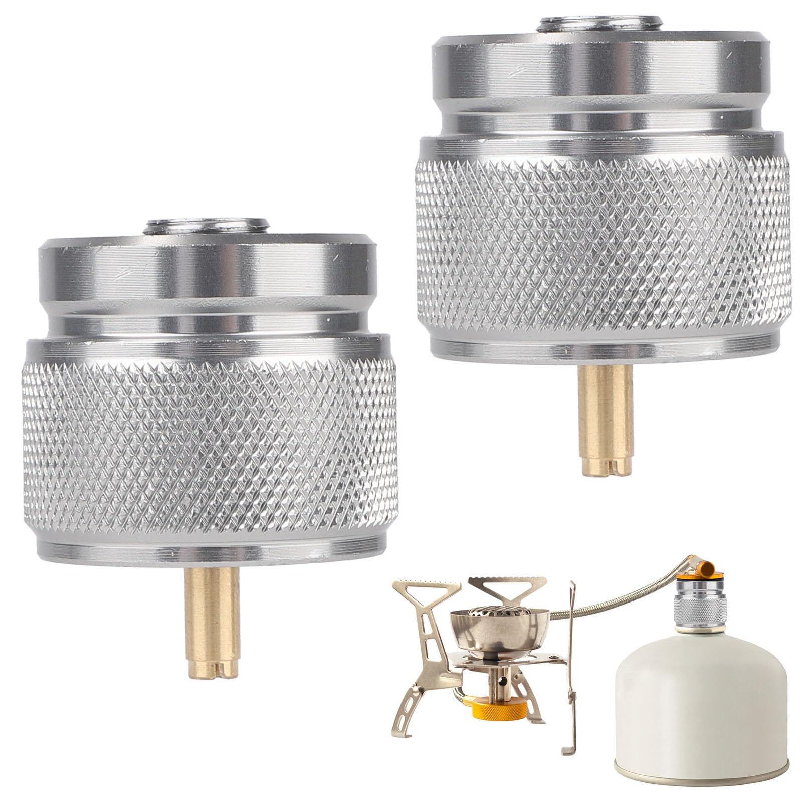 2 Pezzi Adattatore per Fornello da Campeggio, Adattatore Bombole Gas LPG Esterno Convertitore di Gas per Fornello da Zaino Bruciatore Portatile e Stufa (Argento)