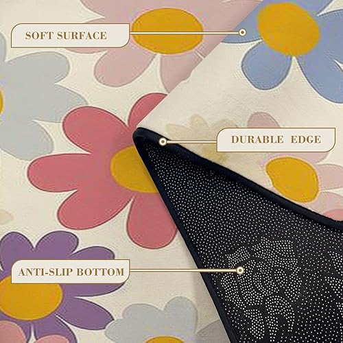 Miniatura 5 de Alfombras bohemias de 6 x 9 pulgadas, estilo floral, estilo años 70, diseño de margaritas, retro, floral, ingenuo, lavable, alfombra de pelo bajo,