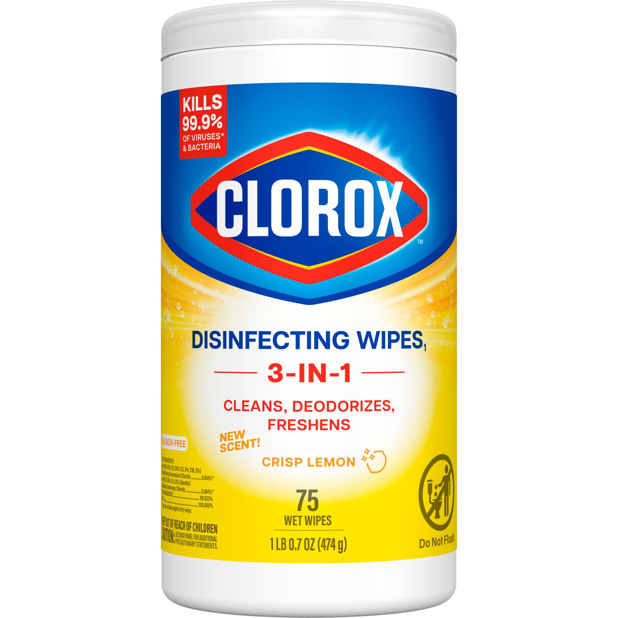 Clorox Disinfecting Wipes Bleach Free Cleaning Wipes - Crisp Lemon - 75 Count