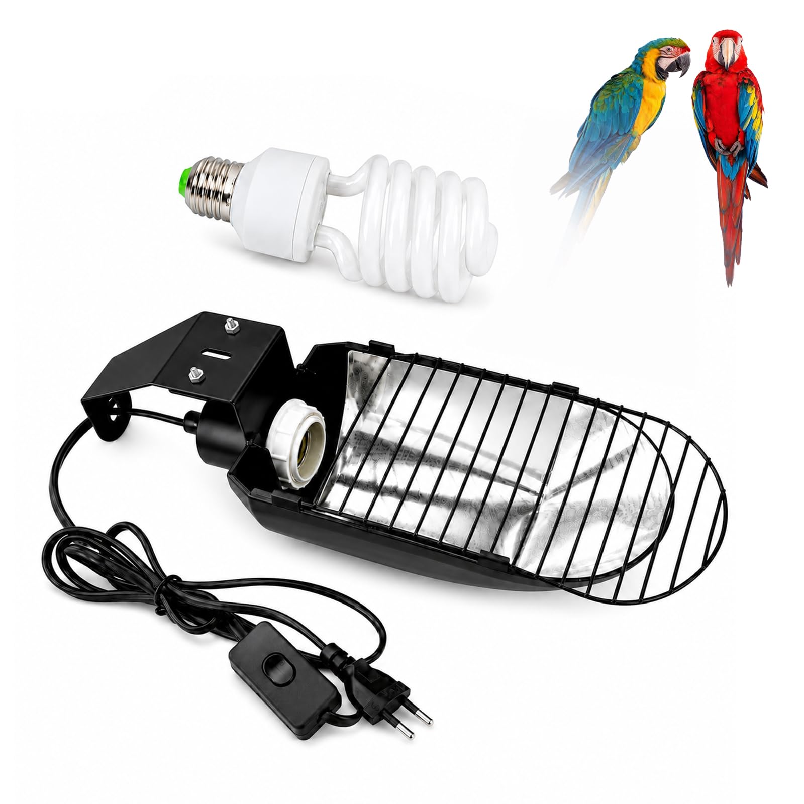 Set di lampade per uccelli UVB 2.4, 23 W, per pappagalli, rettili, uccelli, classe energetica G, rapida installazione, con cavo antimasticazione, lampada per terrario a forma di U, interfaccia E27
