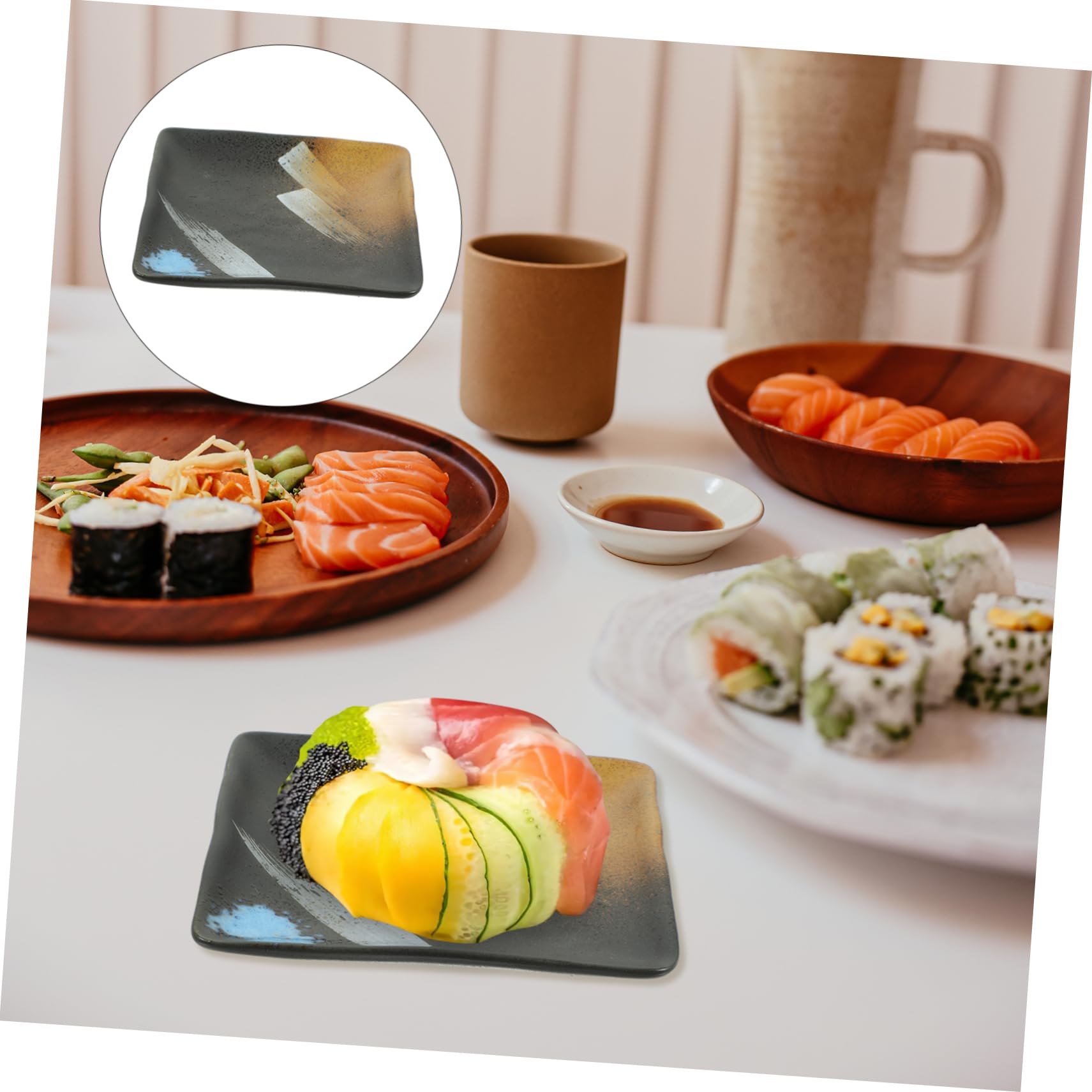 OUNONA 1Pc Japanese Style Ceramic Snack Plate Black Sushi Dish Versatile Dessert Appetizer Plate Easy to Clean Space Saving Tableware for Home Dining