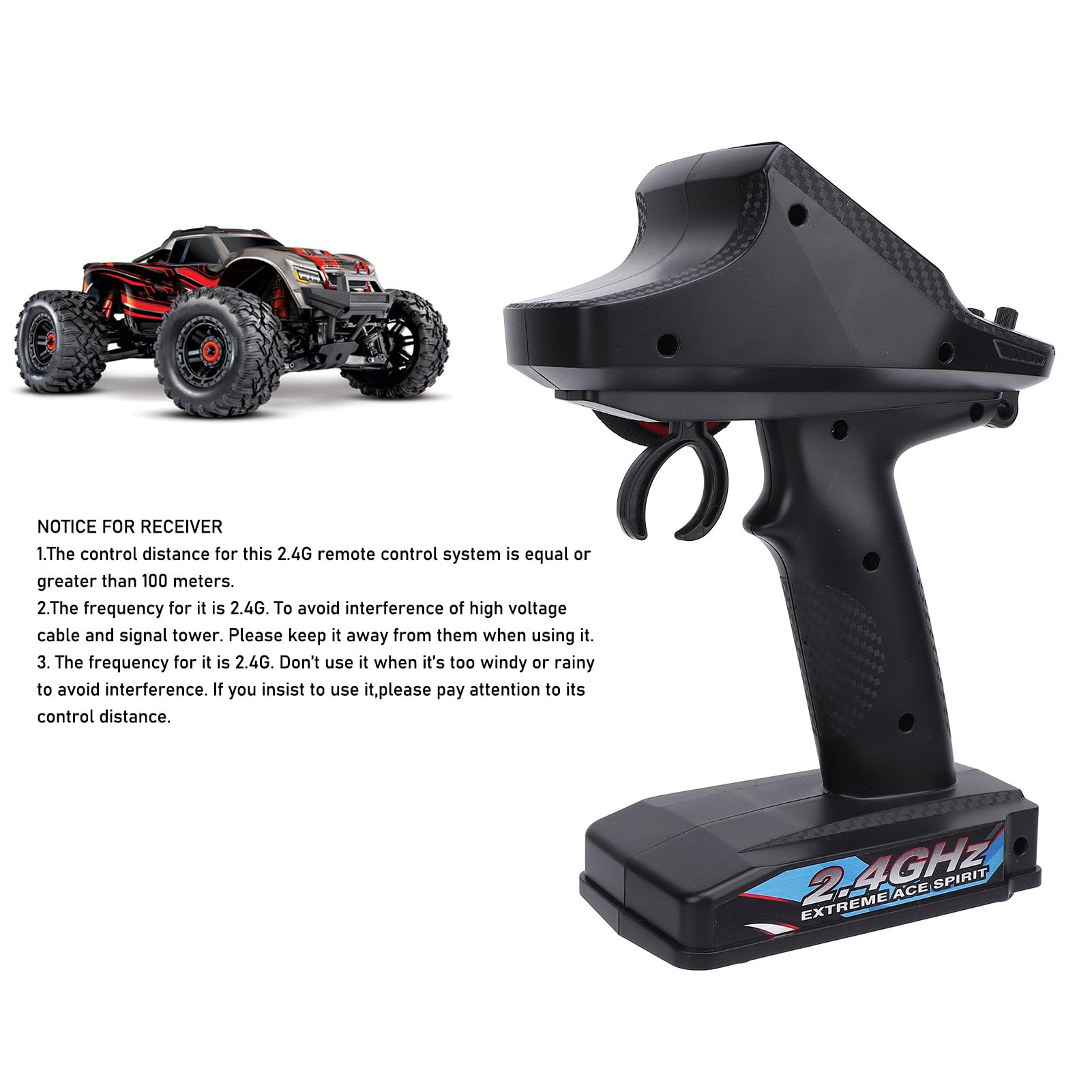 Transmisor y receptor RC de 7 canales Control remoto RC portátil con distancia de control de más de 100 m Construcción de material premium para RC Crawler Cars