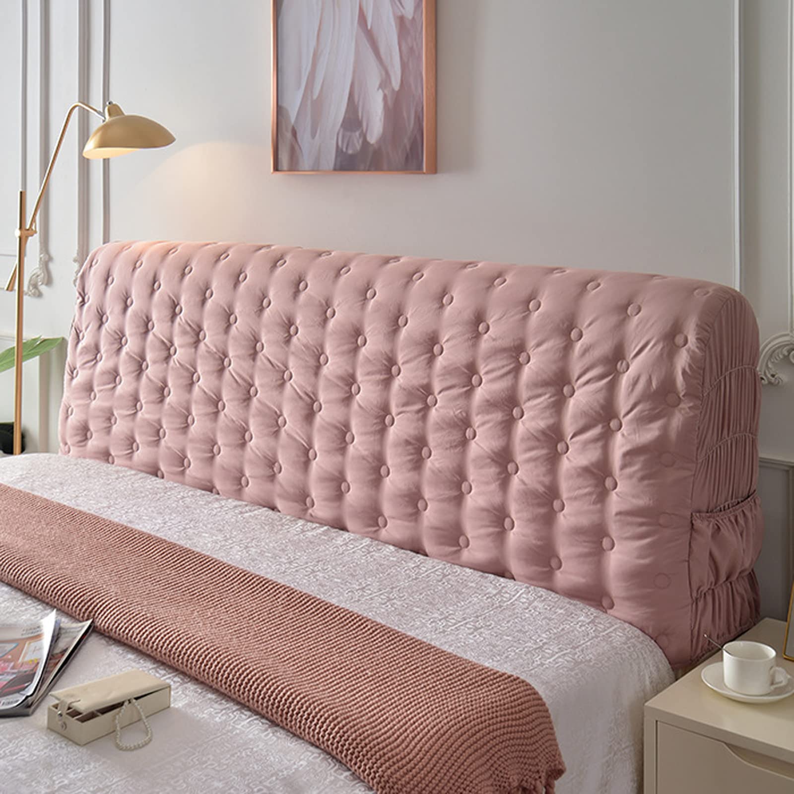 Cabecero Tela Estilo Europeo Funda CojíN Protector Mesita Noche Cubierta Prueba Polvo Madera Maciza Cama Dura Espesar AnticolisióN Todo Incluido Respaldo Cama,Pink-120CM