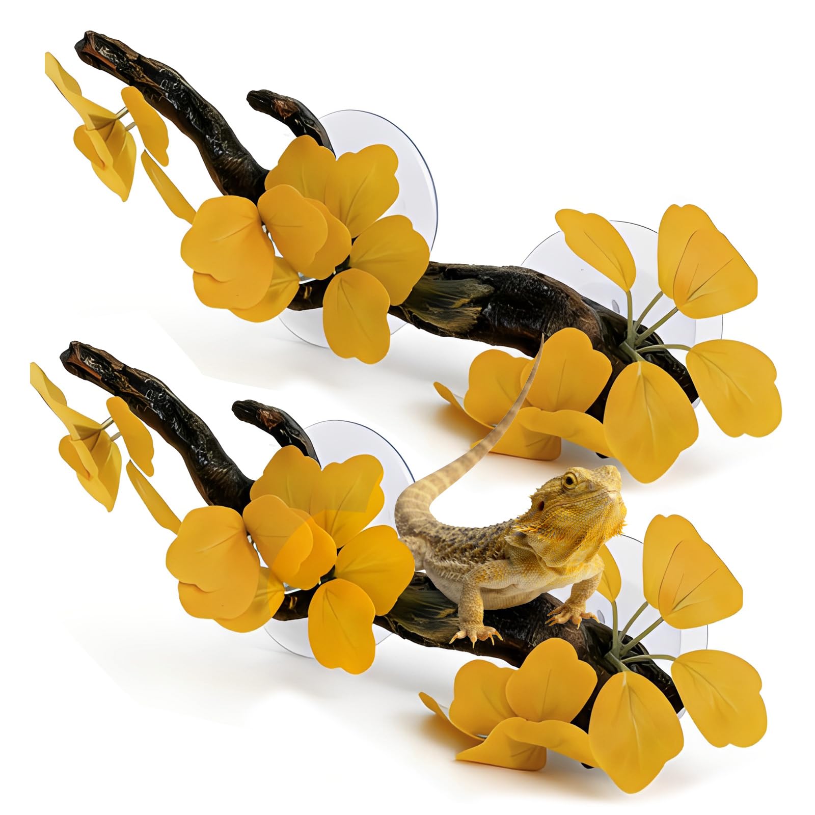 Ofxcen Yellow Snake Climbing Branch Large 22.5Cm, 2 Pcs Reptile Corner Branch Resin Reptile Branches For Climbing With Suction Cups Frog Terrarium Plants For Corn Snake Frog Lizard