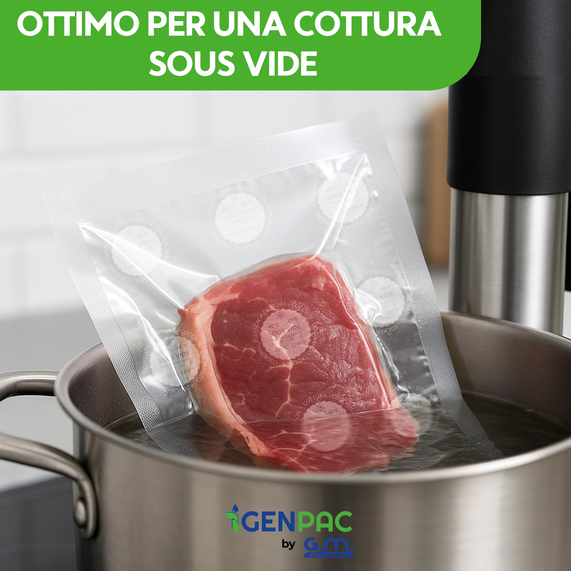 GM 100 Buste Sottovuoto Lisce 10x20 cm BPA Free – Sacchetti per Cottura Sous Vide Professionale, Congelatore e Frigo – Resistenti da -40 °C a 121 °C, Idonee Alimenti, Alta Tenuta Ermetica