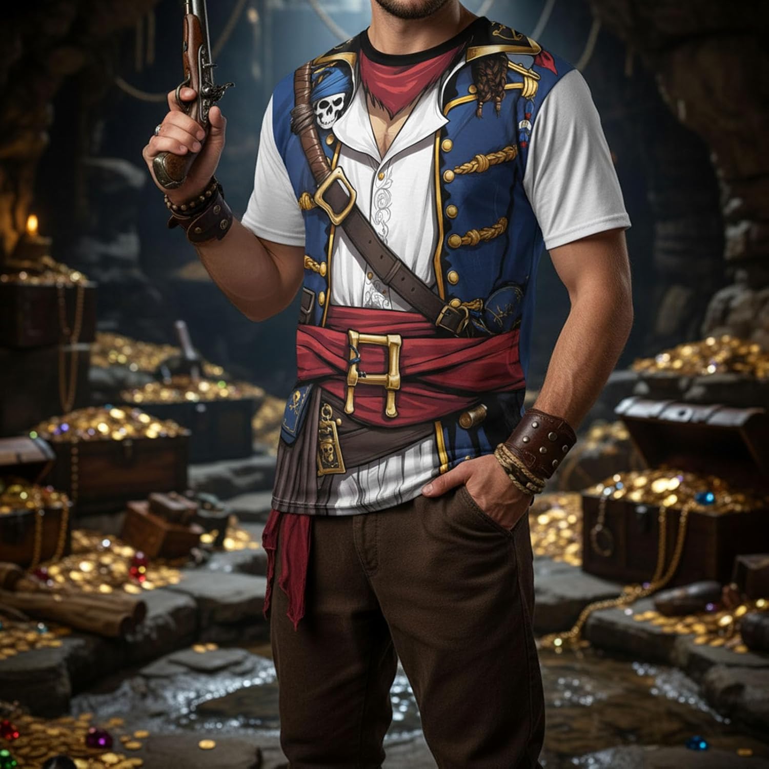 THE PIRATE KING Anime Pirate Captain Tee Tuxedo T-Shirt Funny Cosplay Costume Tee Crewneck Short Sleeve Casual Top Unisex - Image 2