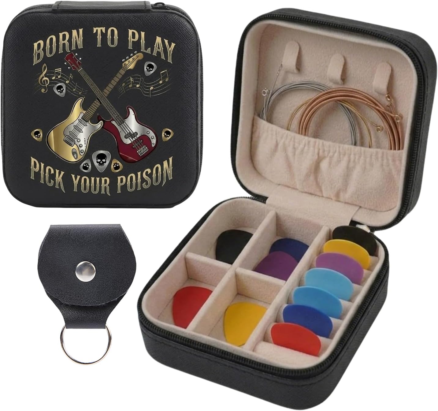 TFTSR Guitar Pick Case Holder- Over 30 Picks, Free Pick Storage Keychain Included | Portable Accessory Gift for Acoustic & Electric Guitar Players