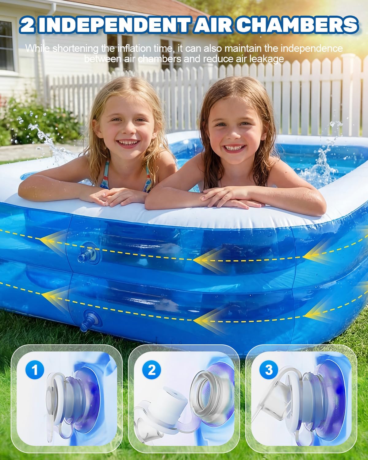 Piscine familiale gonflable pour enfants et adultes, pataugeoire en PVC épais avec drainage rapide, piscine de jardin résistante aux fuites pour intérieur et extérieur, 200 x 150 x 50 cm