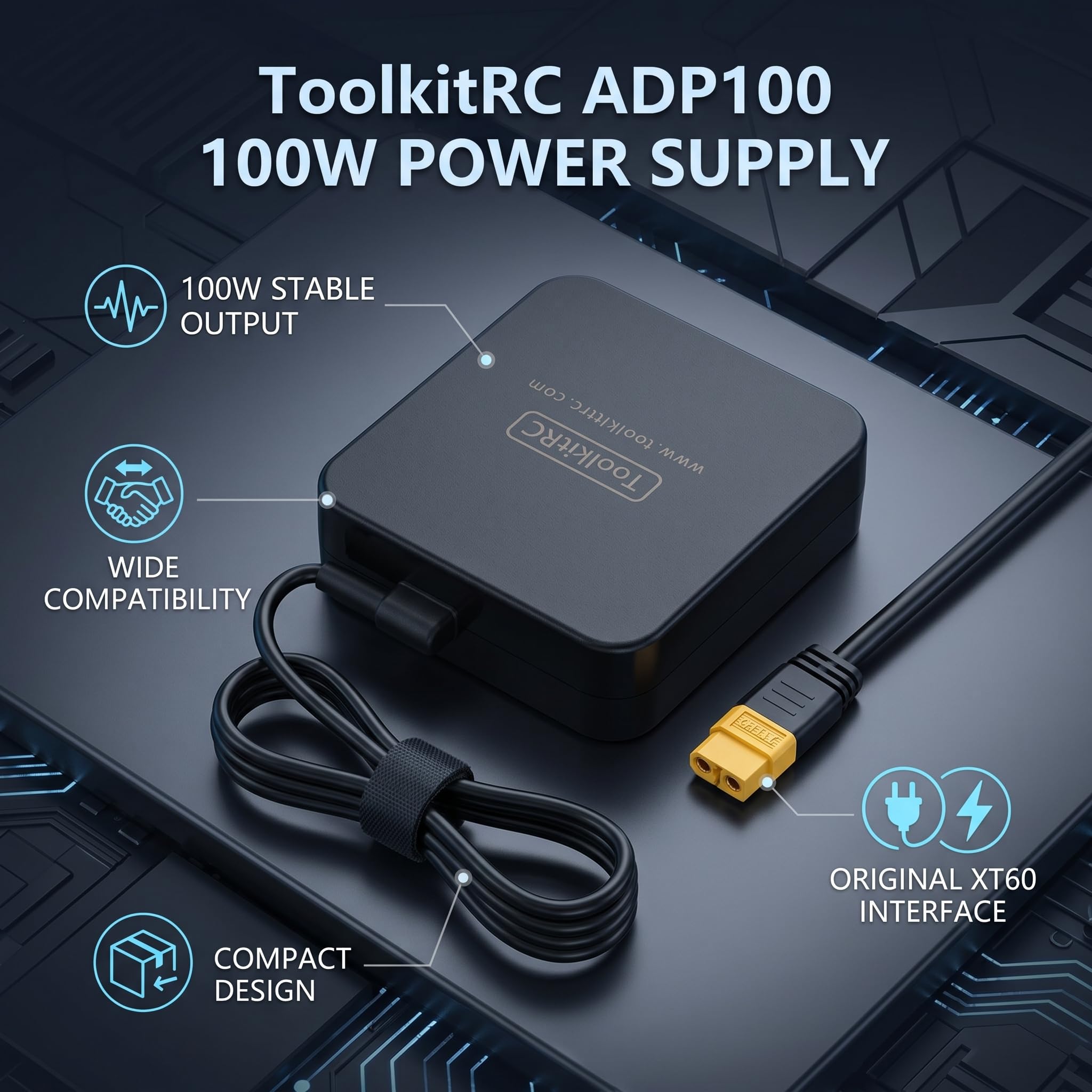 Fuente de Alimentación 100W, Salida Estable 20V 5A, Cargador Batería Drone RC, Voltaje Entrada 100-240V con XT60, for Pilotos Drones y Entusiastas RC en Exteriores o Talleres