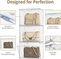 Vista 3 de Clear Plastic Storage Bins - Acrylic Display Case with Magnetic Door, Purse Organizer for Closet: Stackable Display Box for Collectibles, Book
