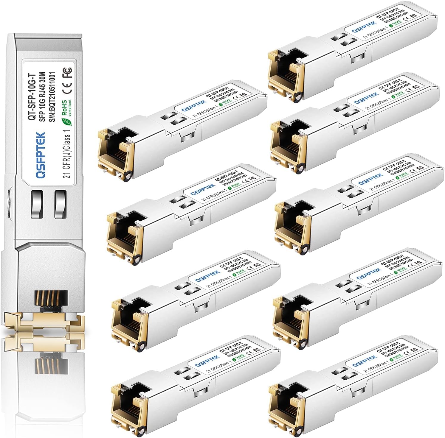 QSFPTEK 10Pack 10GBASE-T SFP+ to RJ45 Transceiver, jusqu'à 30 m Cat6a/7, 10G SFP+ RJ45 en cuivre GBIC pour Cisco SFP-10G-T-S, Ubiquiti UF-RJ45-10G, Microtique, D-Link