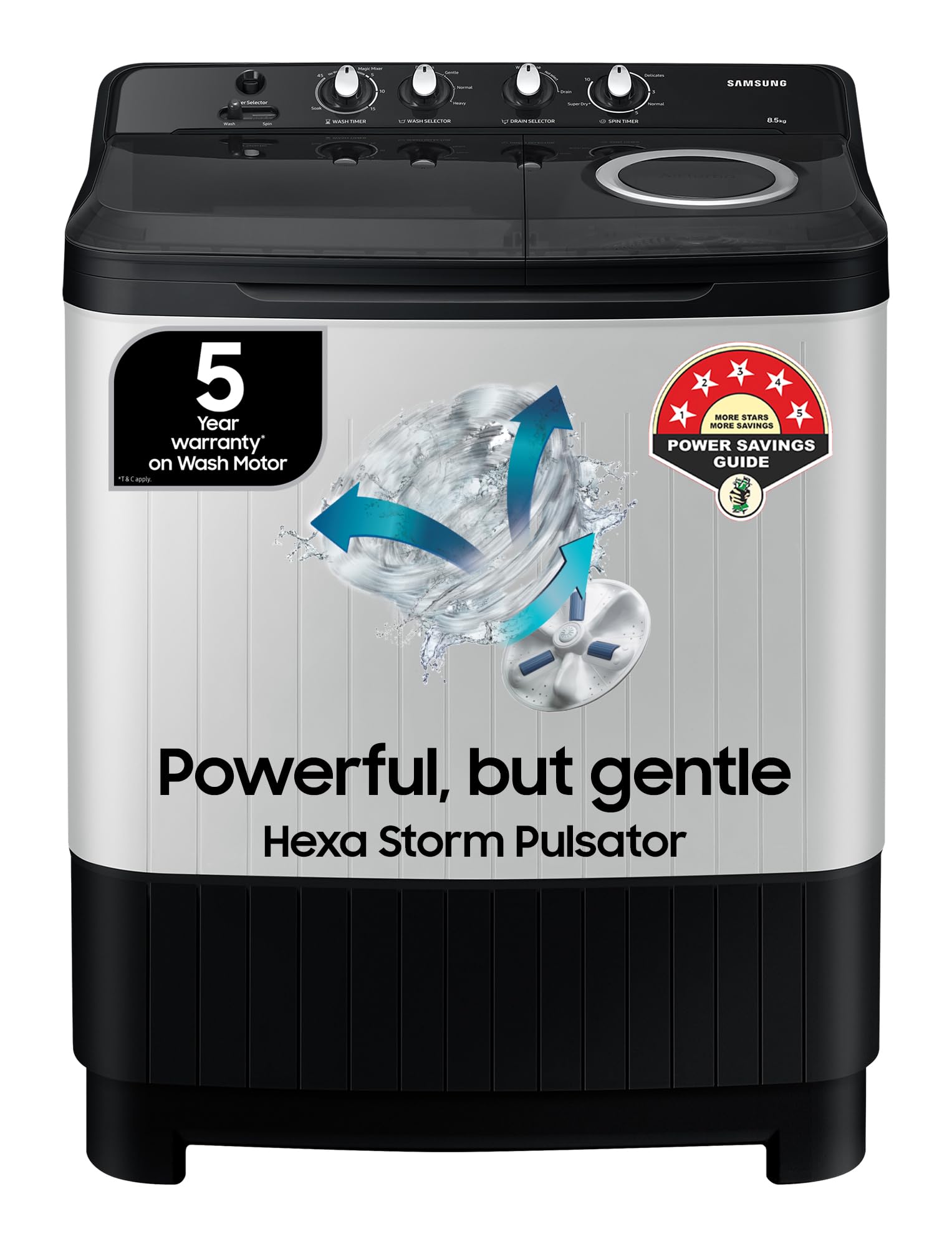 Samsung 8.5 kg, 5 star, Semi-Automatic Top Load Washing Machine (WT85C4200GG/TL, Air Turbo Drying, LIGHT GRAY)