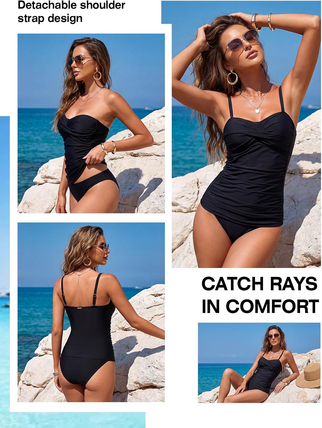 RELLECIGA Women's Ruched Tankini Top - Image 3