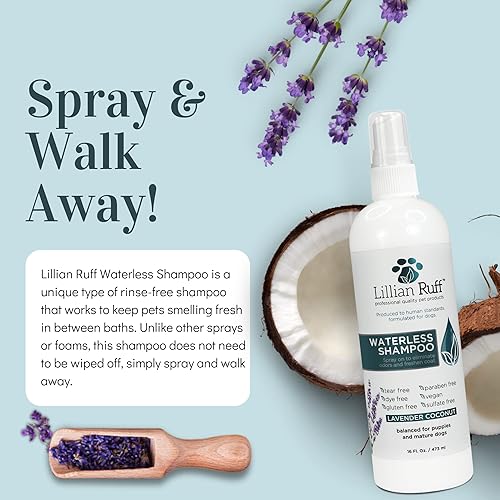 Miniatura 9 de Lillian Ruff Champú seco para perros sin agua sin enjuague con aceites esenciales hidratantes, champú seco con pH equilibrado para perros, limpia,