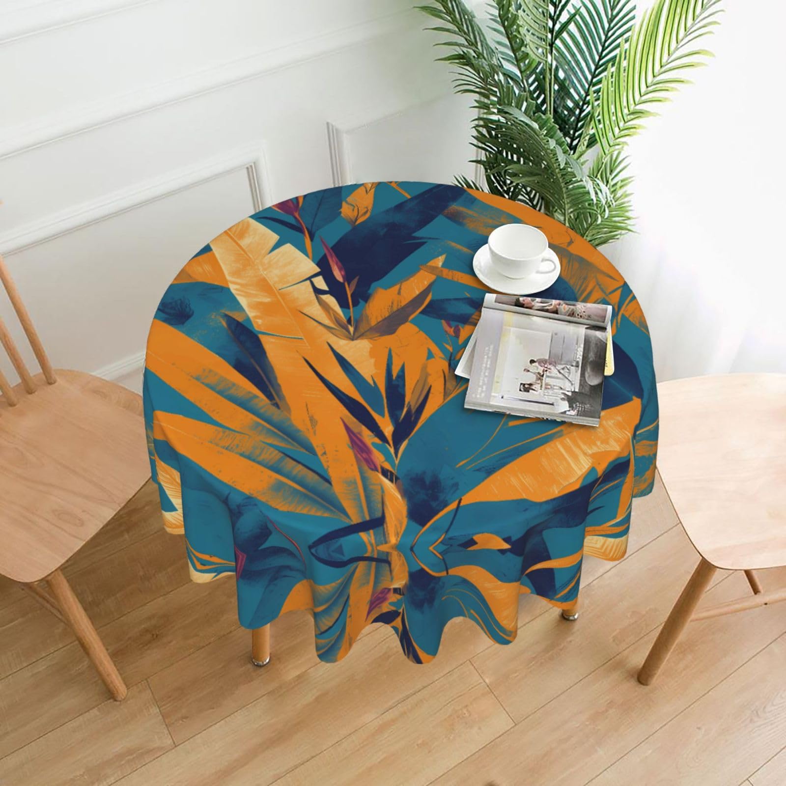 MROWYC Large golden leaves Printed Practical Round Tablecloth, Durable, Suitable for Home, Restaurant, Hotel, Gathering, and Decorative Table Covers