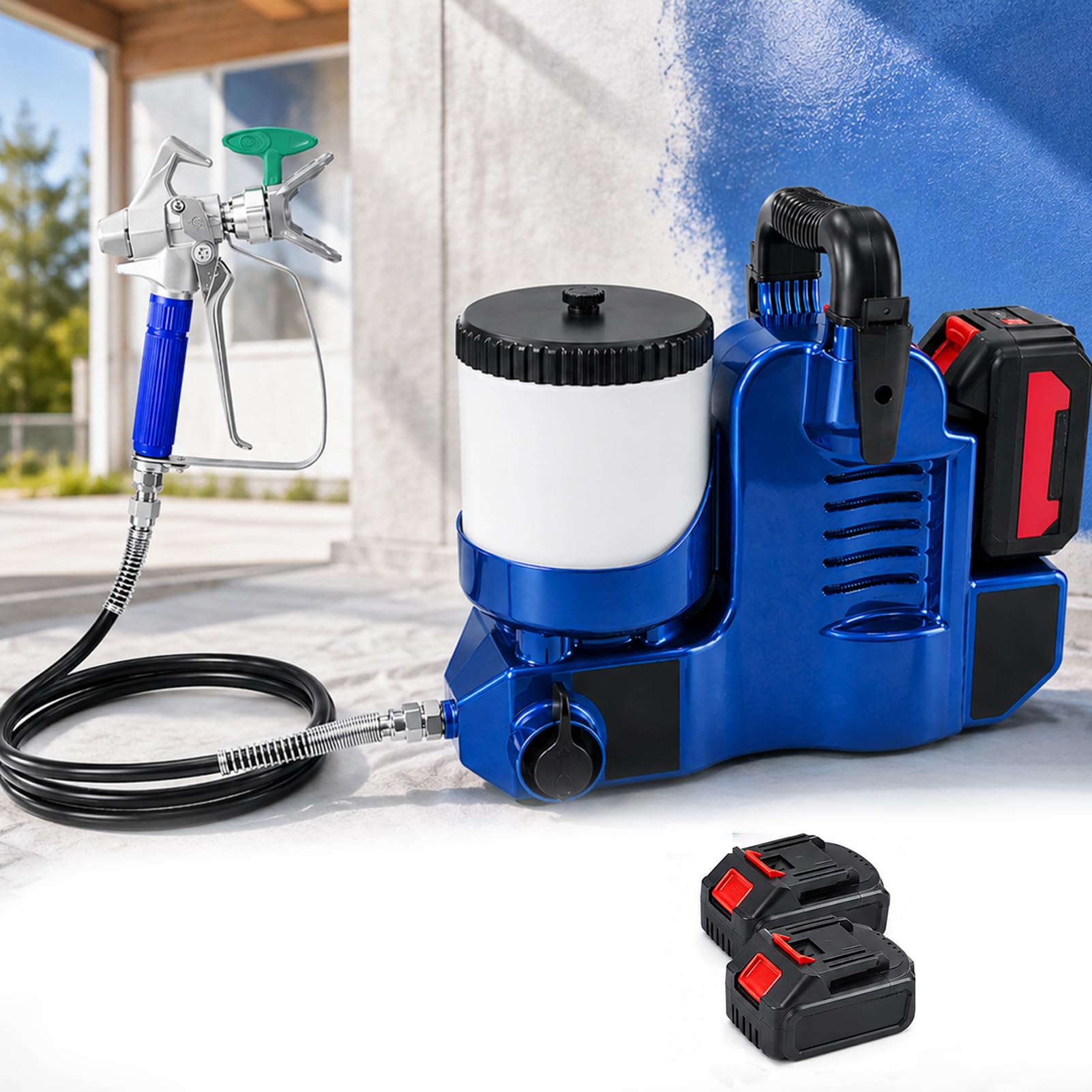 Airless 650W farba do renowacji domu, pistolet do malowania baterią litową 21 V, zbiornik 1,2 l, dysza 514, 1,1 l/min, 6 biegów do ścian, sufitów, drewna i metalu