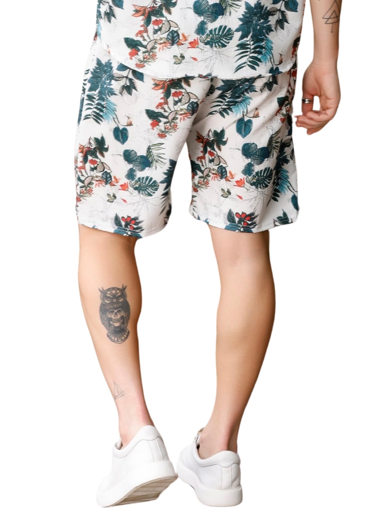 Zilcon Men's Casual Shorts Printed Fabric Drawstring Summer Beach Shorts (Green, Medium)