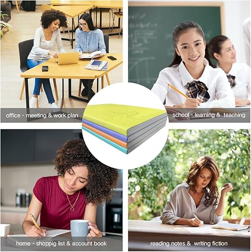 Miniatura 7 de SINOBAND Cuaderno de escritura con puntos, 4 piezas de cubierta de piel sintética suave con 512 páginas, cuaderno de temas coloridos A5, diario de