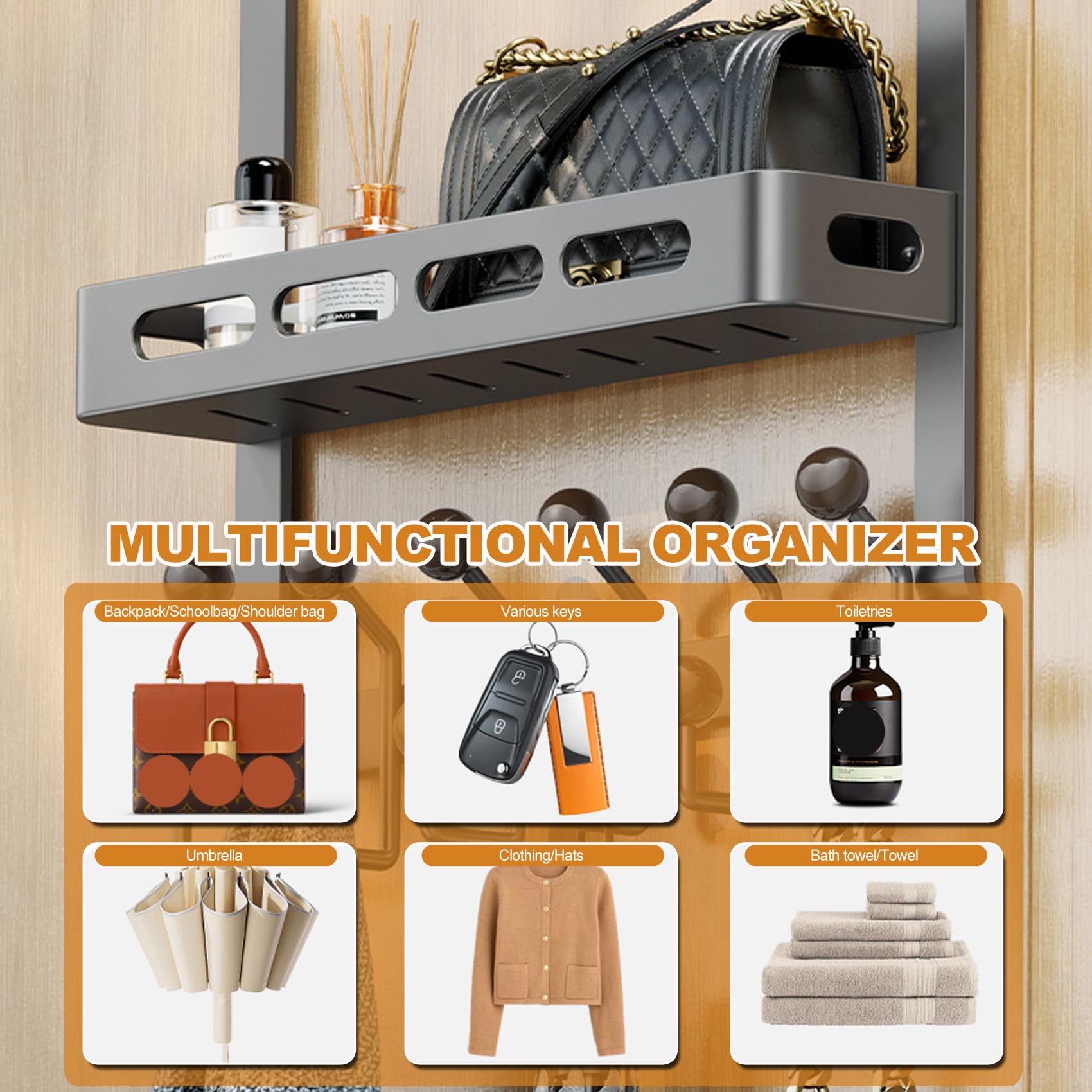 45,8,Perchero de Puerta para Colgar con 12/18 Ganchos para Dormitorio, Perchero Puerta para Abrigos, Albornoces, Toallas, Bolsos, Bufandas, para Puertas de hasta 6.2 cm de Grosor