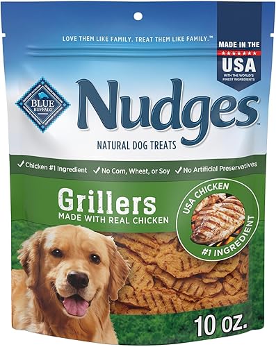 Blue Buffalo Nudges Grillers - Golosinas naturales para perros hechas con pollo real, fabricadas en los Estados Unidos, pollo, bolsa de 10 onzas