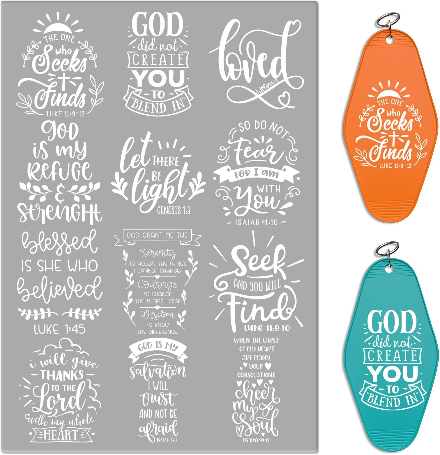 UV DTF Cup Wrap for Motel Hotel Blanks, 24 Sheets Christian Bible Quotes UV DTF Keychain Transfers Rub On Cold Transfer Stickers for Acrylic Keychain Blanks