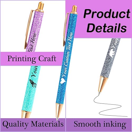 Miniatura 2 de Hasta 100 bolígrafos personalizados con nombre a granel, bolígrafo con purpurina de impresión personalizada, grabado gratis, texto con logotipo