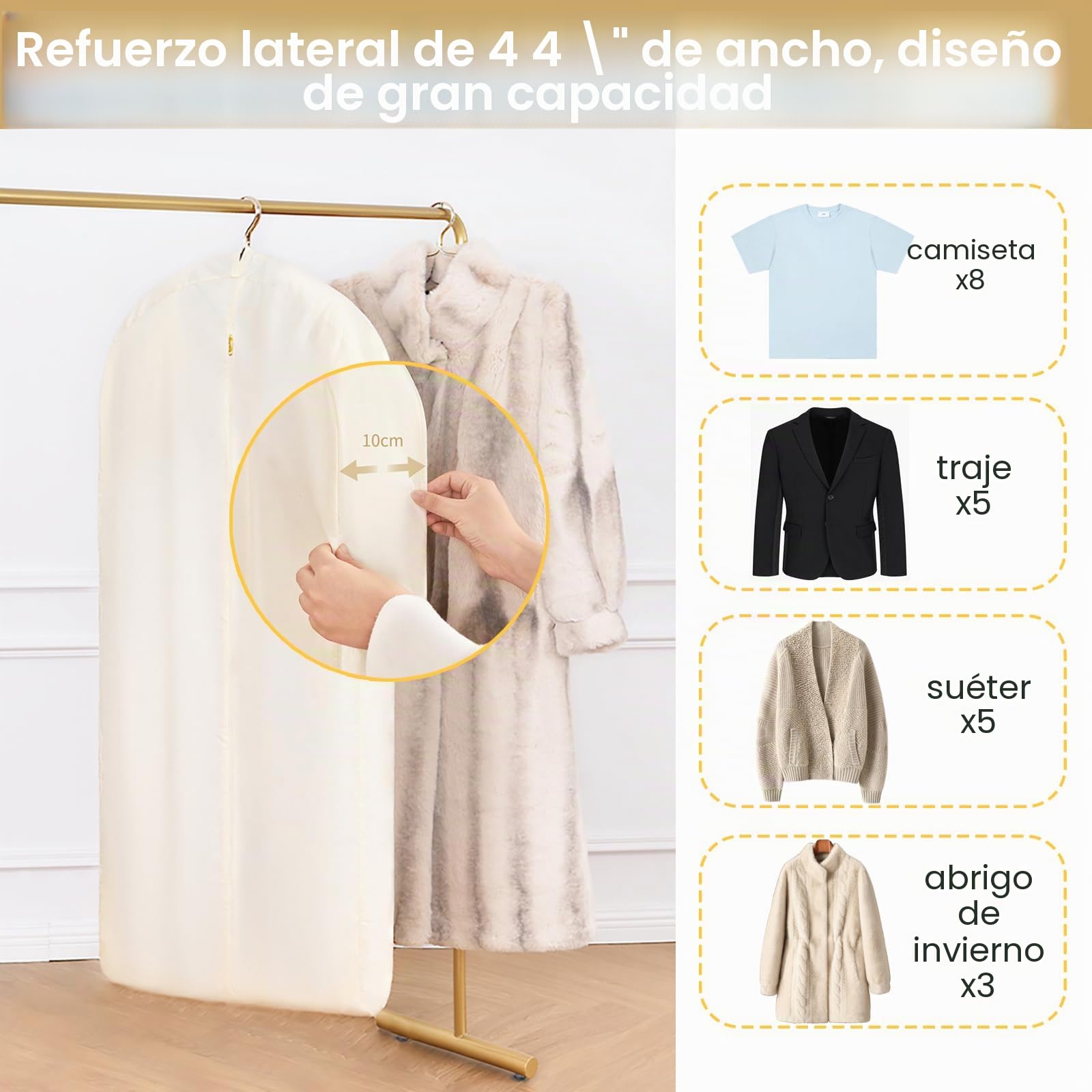 Fundas Para Ropa De Algodón, Bolsa Para Colgar Ropa De 3 Piezas, Fundas Transpirables Para Trajes Con Cremallera, Fundas Para Abrigos De Piel, Visón Y Plumón(Size:100×58cm,Color:Plano)