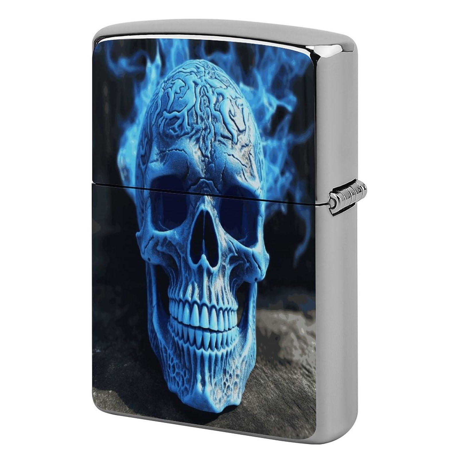 Btcowzrv Style 3D Print Blue Skull Metal Lighter Case Sleeve Cover Holder