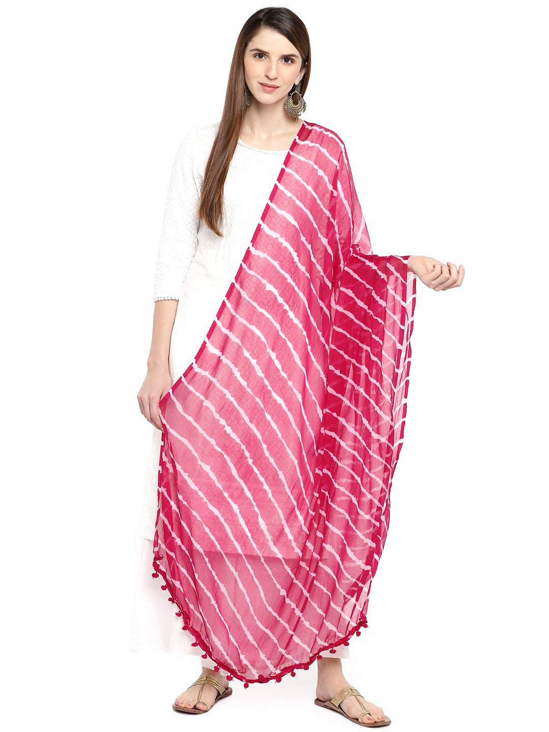 DUPATTA BAZAAR Ladies Rose Pink Embroidered Glass Tissue Dupatta, Rose