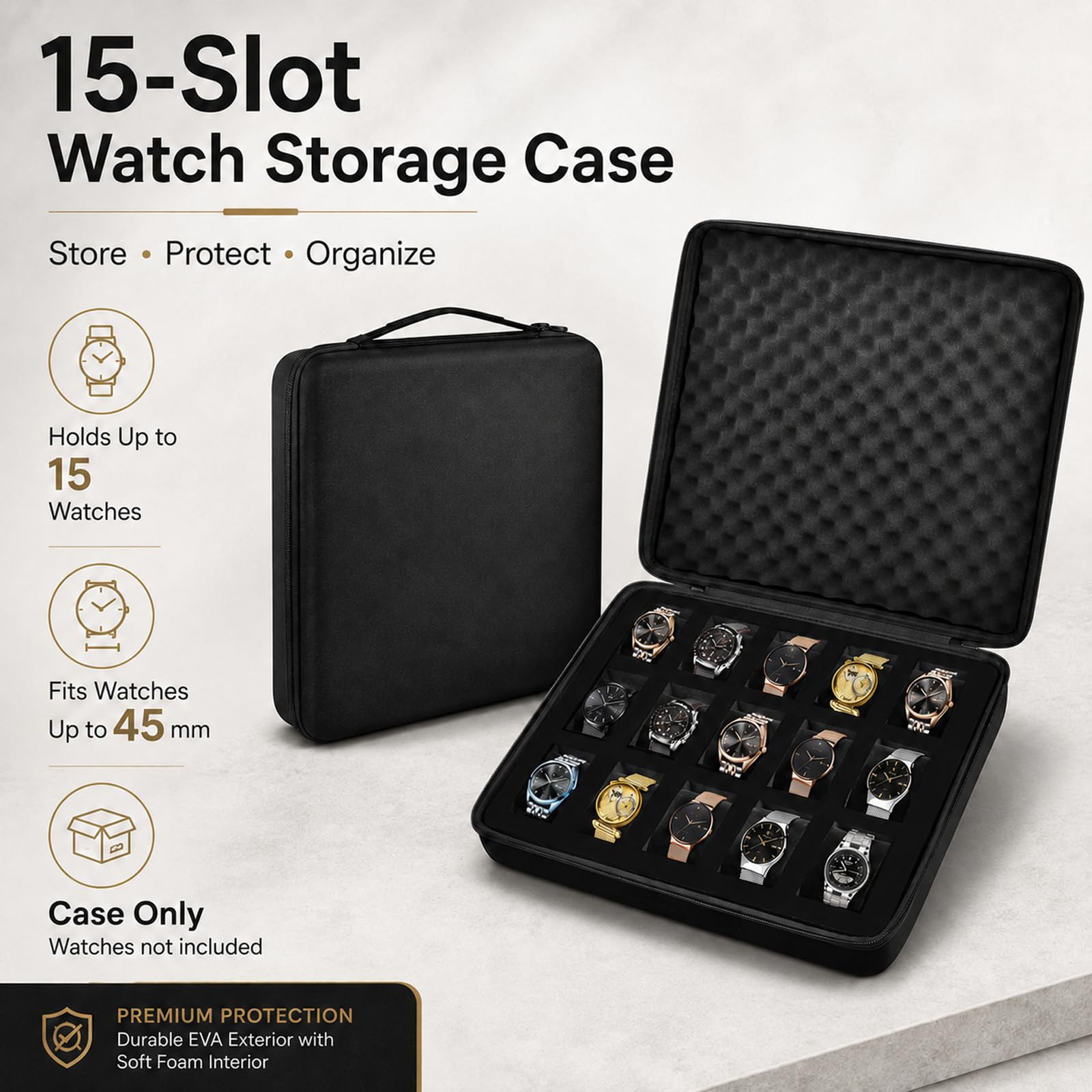 Comecase 15 Slot Watch Travel Case for Men Women, Portable Watch Organizer view 4