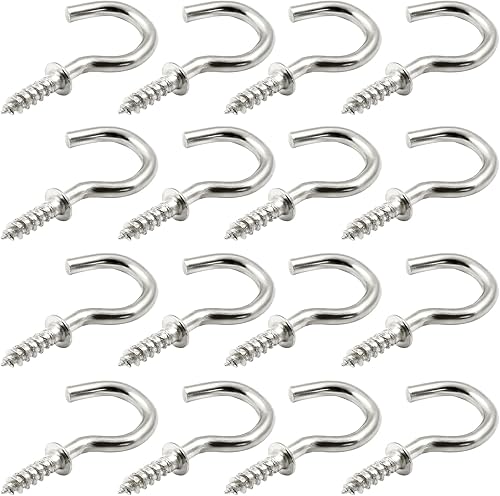 Miniatura 3 de Bonsicoky 120 ganchos de tornillo de 58 pulgadas, gancho de pared de techo de metal niquelado para colgar, color plateado