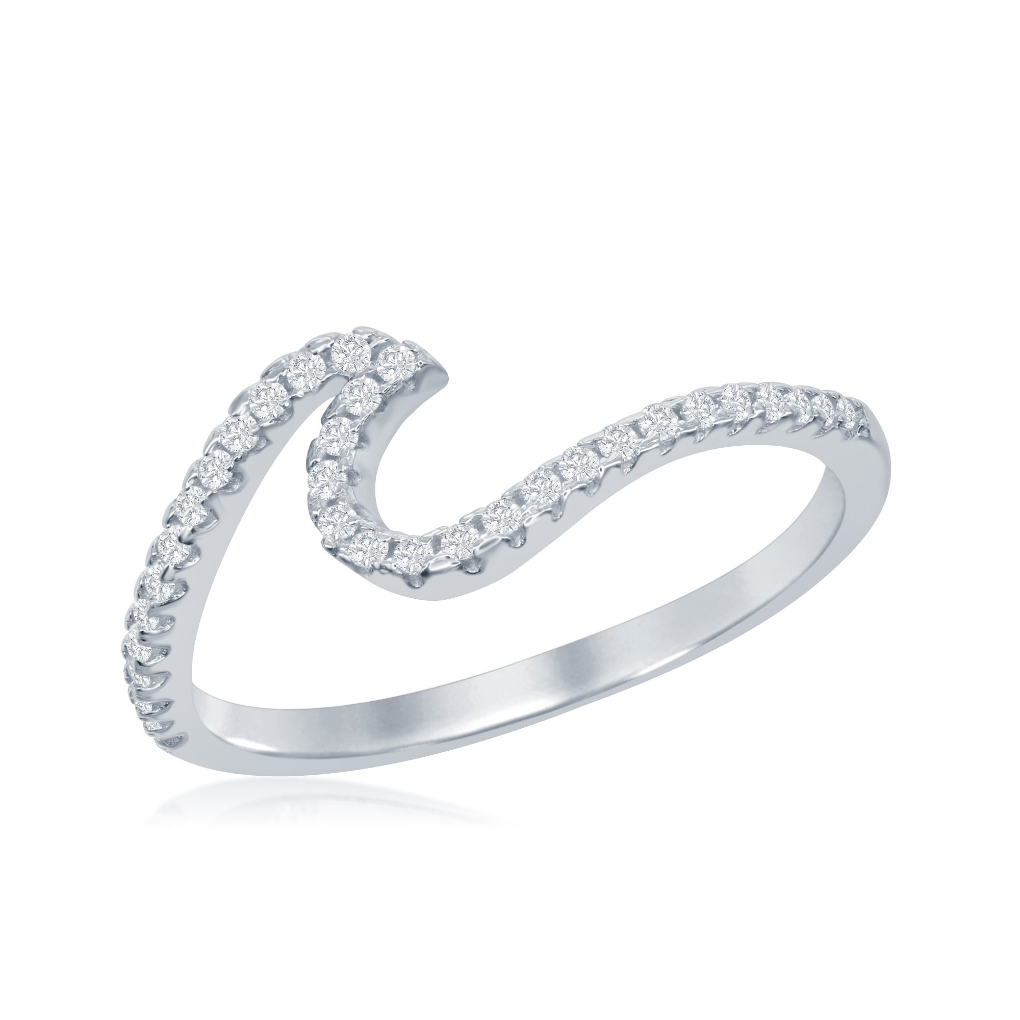 Anello a fascia in argento sterling con diamante sintetico e zirconia cubica, anello a fascia in argento con design a onda, per donne e ragazze