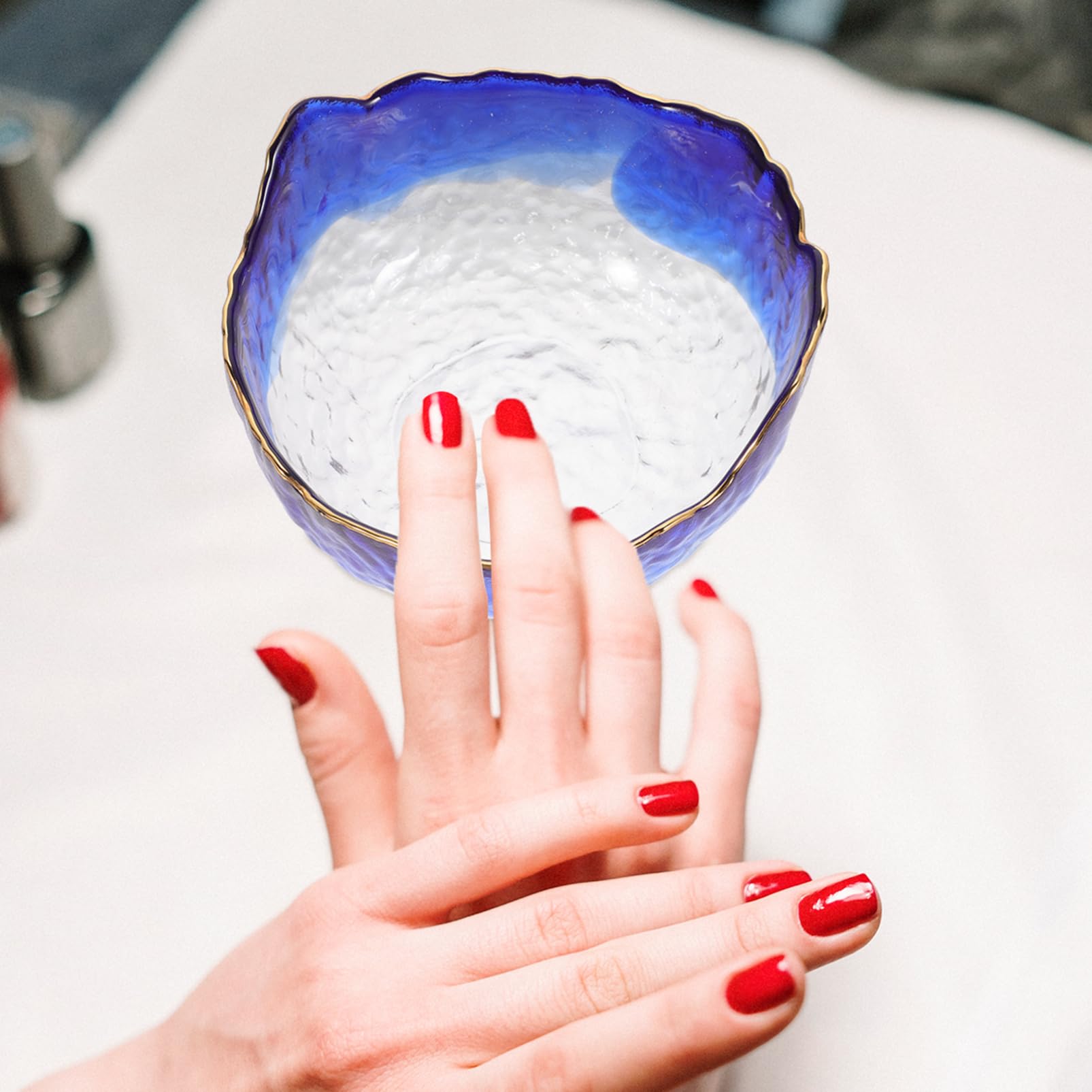 Housoutil Miska Do Namaczania Paznokci 4 Szt. Szklana Miska Do Manicure Jasnoniebieska Gradientowa Złota Krawędź Końcówki Do Paznokci Miska Do Namaczania Miska Do Manicure Do Zmywacza Do