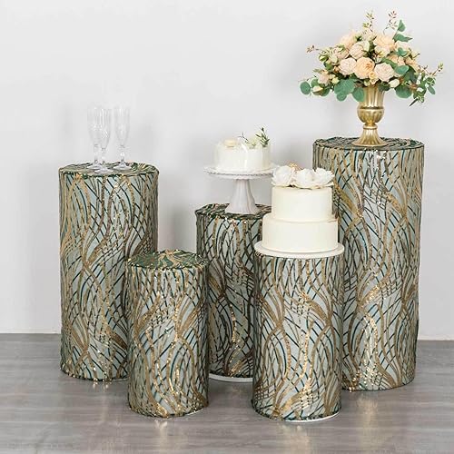 Vista 212 de Efavormart - Juego de 5 fundas de soporte para caja de exhibición cilíndrica de elastano, color negro, fundas elásticas para pilar de pedestal, 160