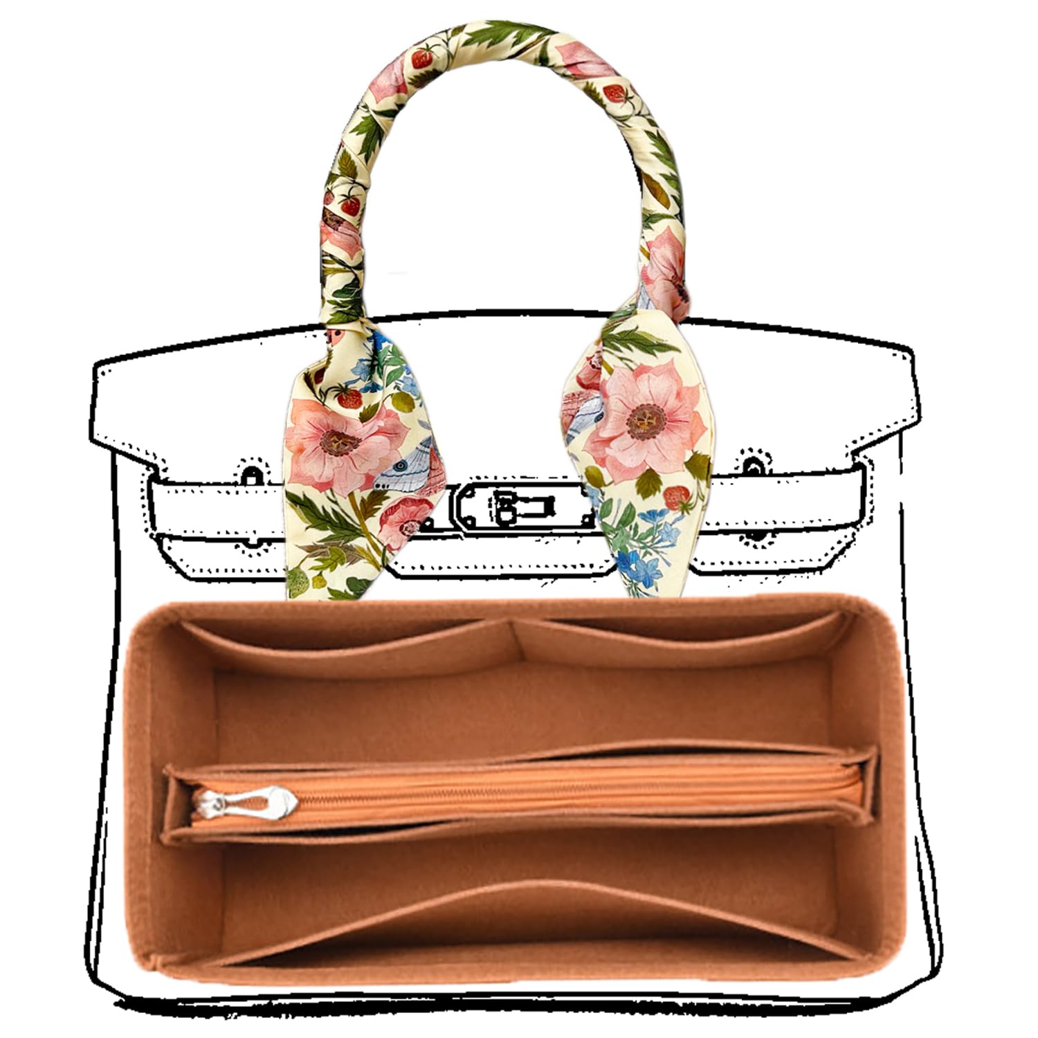 Organizador de bolso para bolsos, organizador de bolsas de fieltro con cremallera, gran capacidad, para mujeres, moldeador de bolsos para Birkin (35, naranja)
