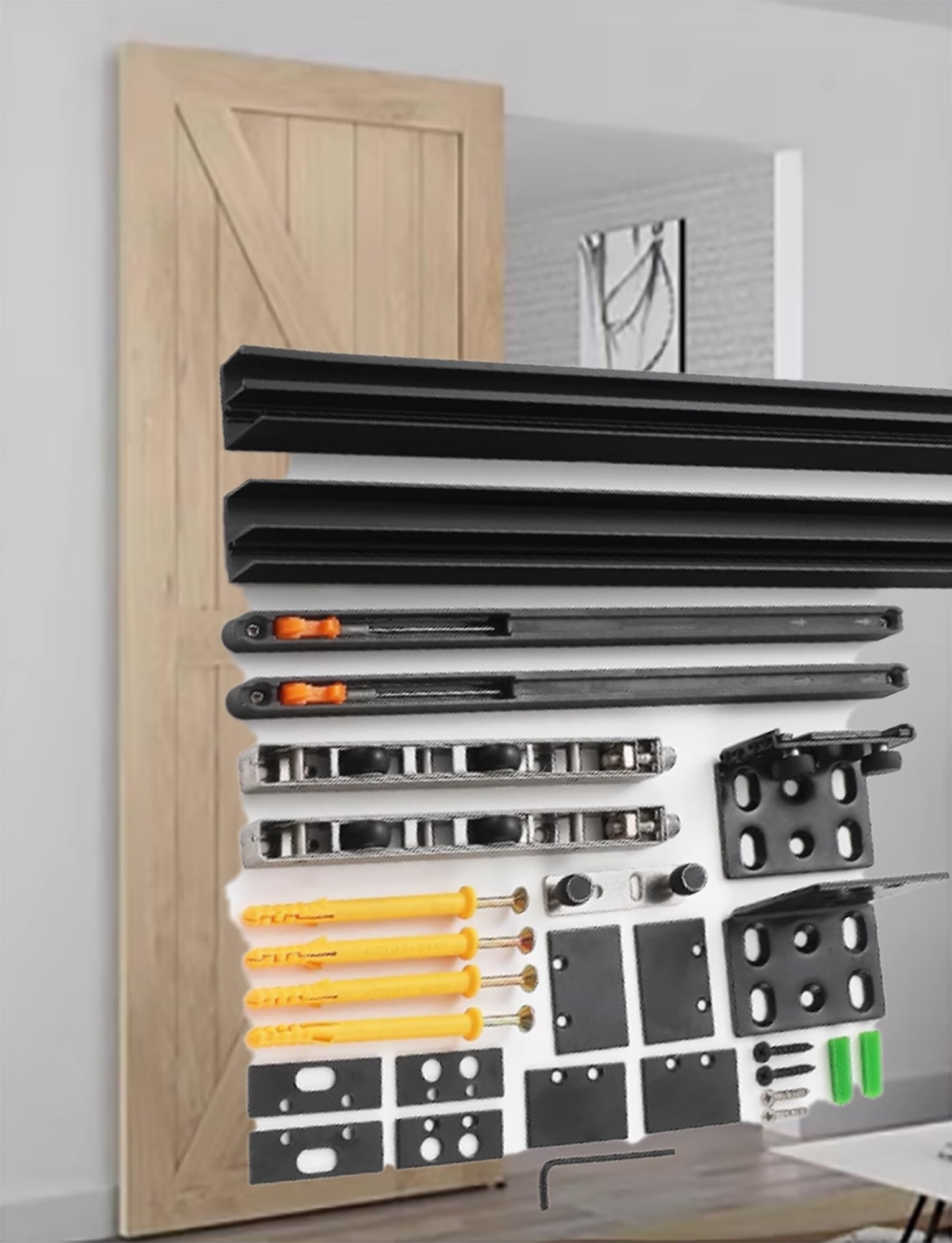Kit de herrajes ocultos para puerta corredera con cierre suave, riel oculto resistente para puertas flotantes interiores modernas