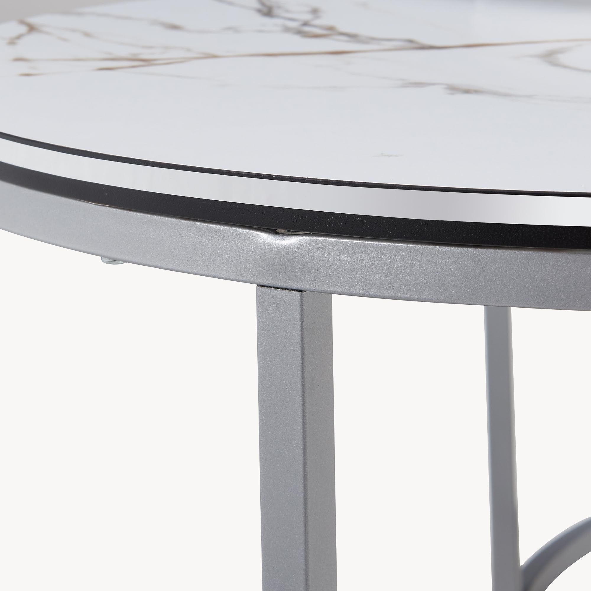 [en.casa] Set di 2 Tavolini da Salotto Sovrapponibili con Piano Rotondo in Truciolare e Telaio in Metallo Tavoli Bassi Salvaspazio - Effetto Marmo Bianco/Argentato