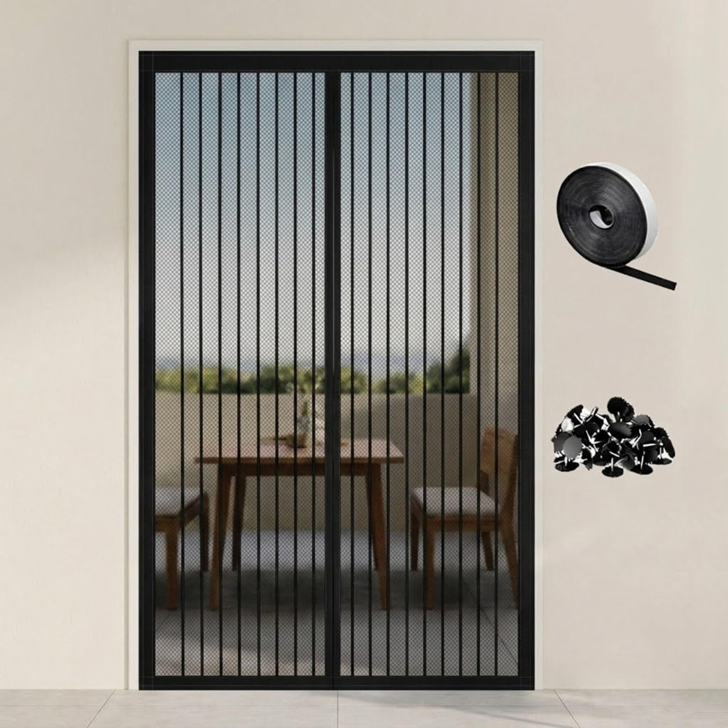 Moustiquaire aimantée porte fibre de verre rideau automatique anti insecte amovible noir