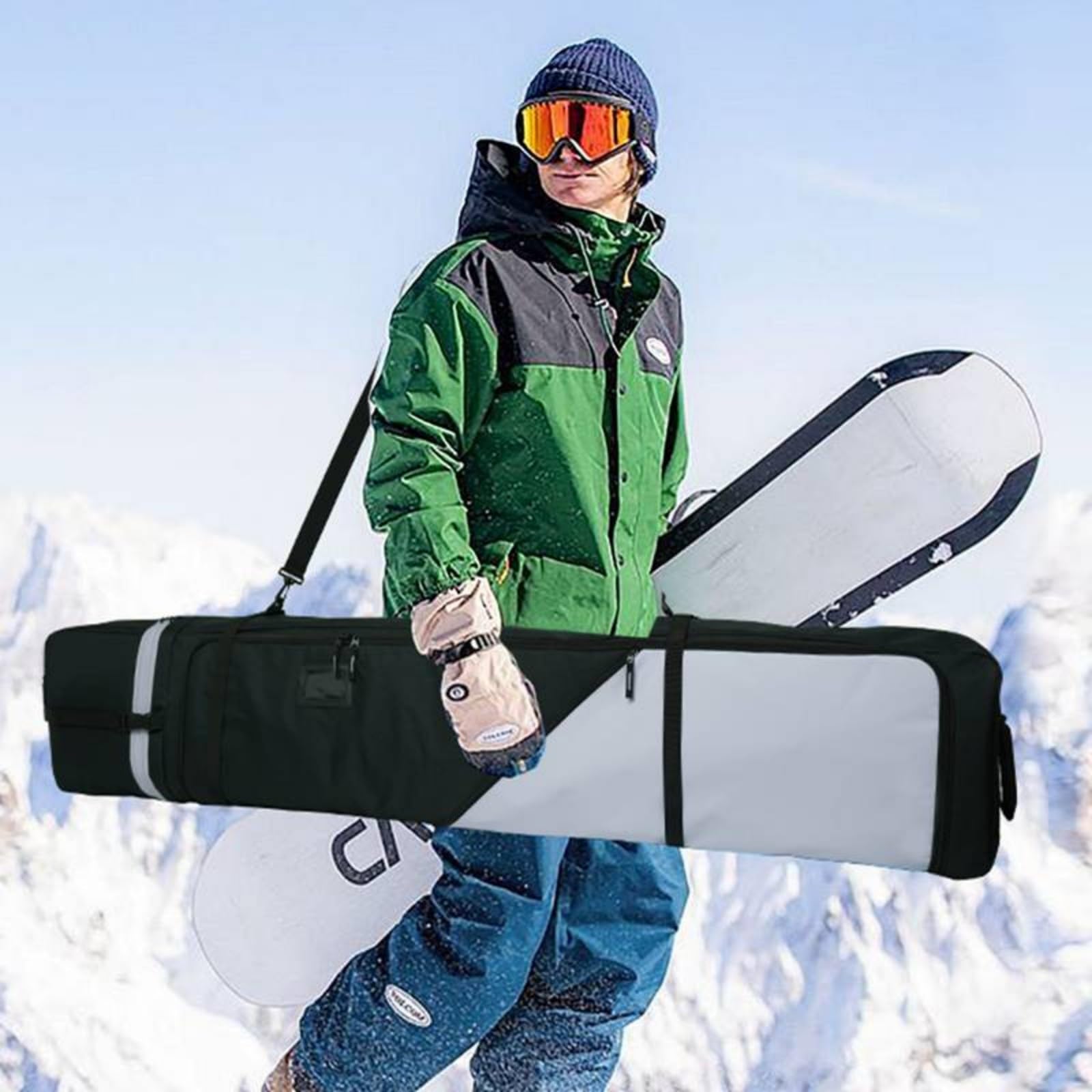 AUMTISC Bolsa de Snowboard Acolchada, Resistente con Forro Interior Impermeable, Correas Ajustables para el Hombro, Apta para Snowboard de 155 a 180 cm