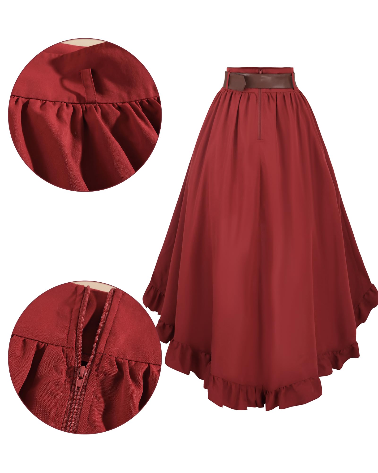 Steampunk Damen Röck Rot Knielang Gothic Rock Piraten Rock Damen für Halloween und Festival