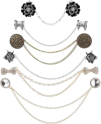 Ptwola 6 Pcs Sweater Shawl Clip Chain Vintage Antique Retro Dresses Collar Holders Renaissance Style Rose Bowknot Brooch Flowers Cardigan Gold sliver Cloak Pin Decorations For Men Woman Girls