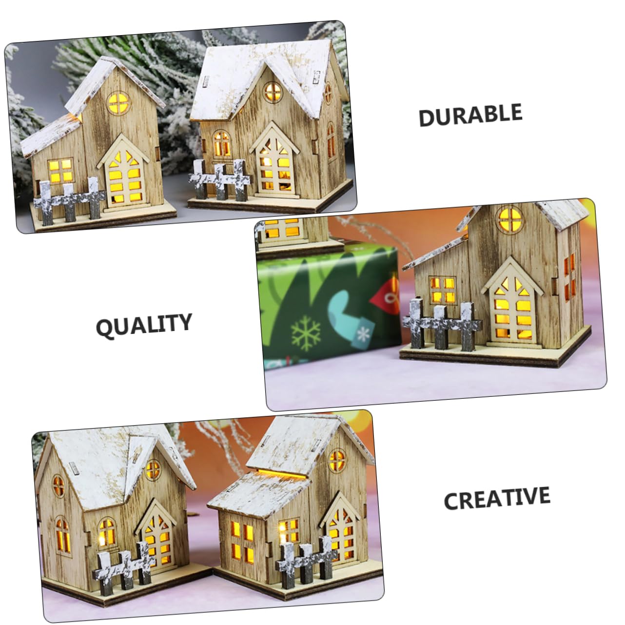 Uonlytech 6 Pz Luci Natalizie in Legno Casa Illuminata di Natale in Legno Decorazioni Natalizie per La Tavola Decorazioni per La Casa Arredamento Tavolo Rustico Impostare di Scrivania