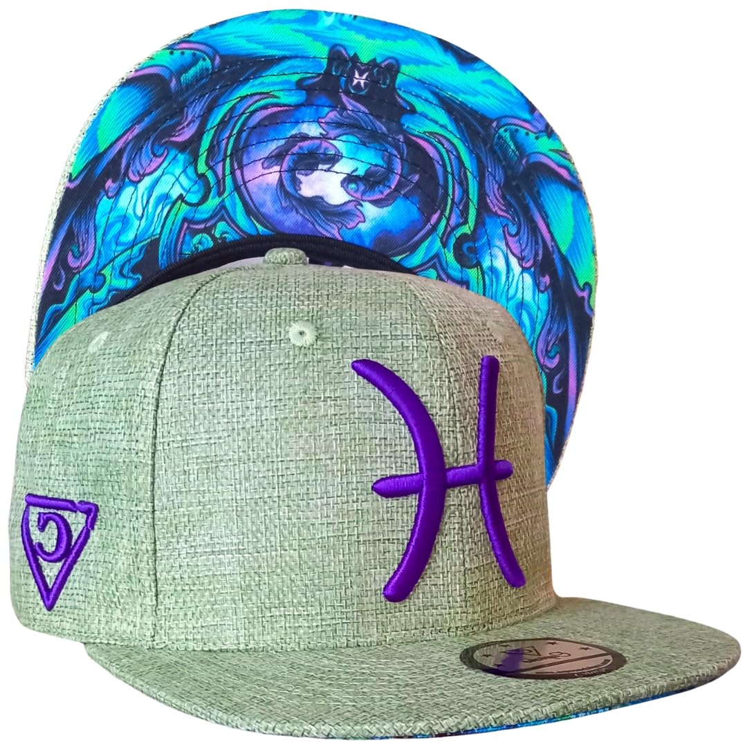 Capiche [99+ Variations] Saggitarius Snapback Cap [Zodiac] - Pattern Embroidery, Sea Blue Hat, Adjustable for Pisces and Astrology Lovers