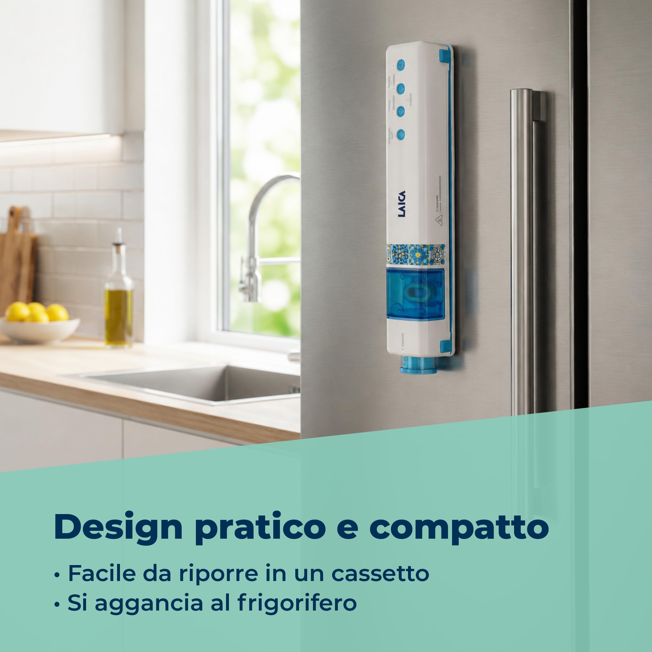 LAICA VT3206 Macchina Sottovuoto Alimenti Senza Fili - Automatica e Compatta, Ricarica USB-C - Conserva i Cibi Fino a 5 Volte Più a Lungo - Camera Raccogli Liquidi, Taglierina e Rotolo Inclusi