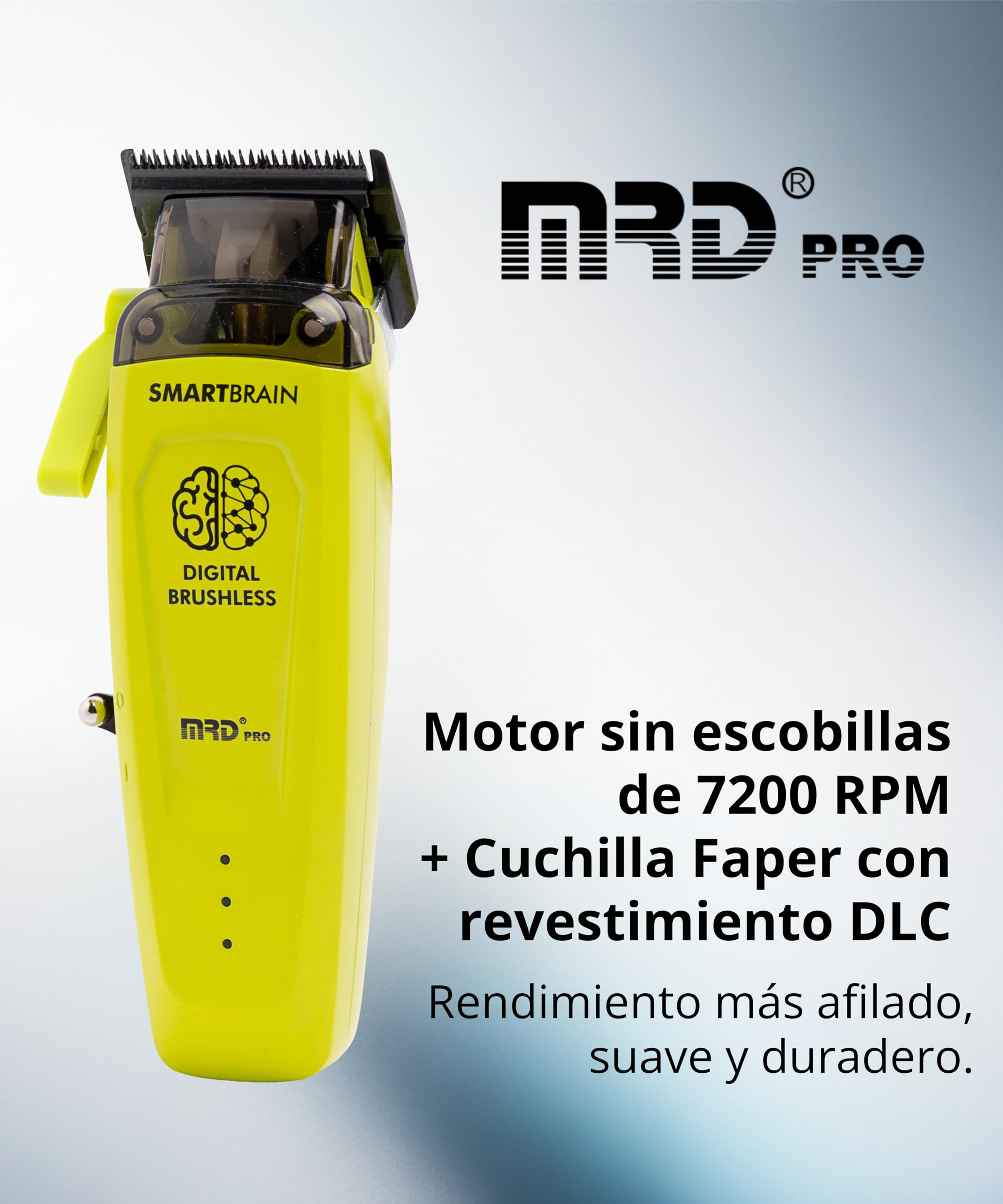 MRD Clipper PRO Smartbrain – Máquina de cortar pelo hombre profesional con motor Brushless, cuchilla DLC Faper y cuerpo metálico, cortapelos MRD pro recargable USB-C