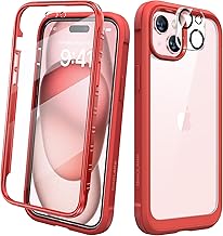 Diaclara Designed for iPhone 15 Case, Full Body Rugged Case with Built-in Touch Sensitive Anti-Scratch Screen Protector, with Camera Lens Protector for iPhone 15 6.1" (Vermilion)