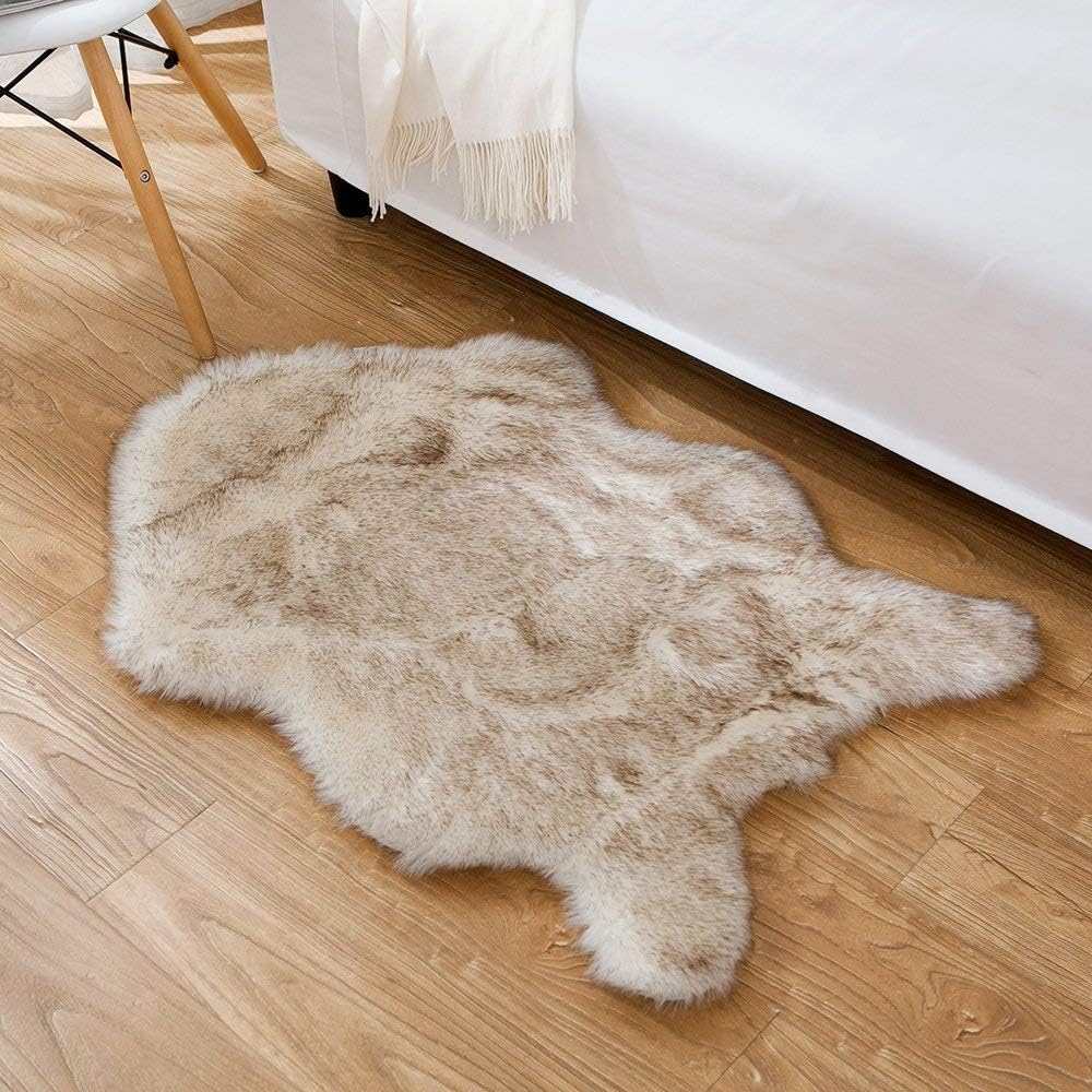 Soft Faux Sheepskin Fur Chair Couch Cover Area Rug 5.5 cm Thick Fluffy Living Room Runner Carpets Suitable for Children Kids Baby Bedroom Home Decor Nursery Rugs 2FTx3FT (Brown tip)