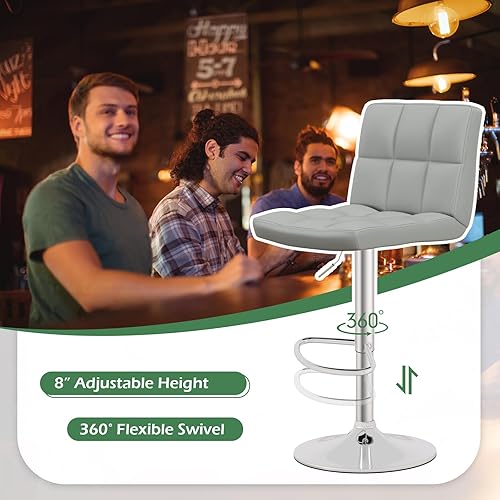 Miniatura 4 de COSTWAY Taburete de bar, moderno taburete giratorio de piel sintética de altura ajustable con respaldo, silla cuadrada de altura de mostrador sin