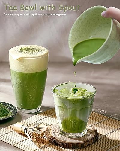 Miniatura 7 de Juego de batidor de matcha juego de matcha japonés con cuenco de cerámica, tamiz y soporte de matcha, cuchara de bambú, soporte para cucharada,