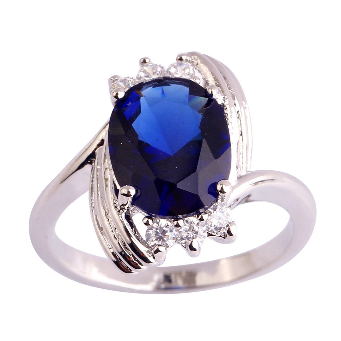 Emsione 925 Silver Plated Created Sapphire Quartz Womens Ring